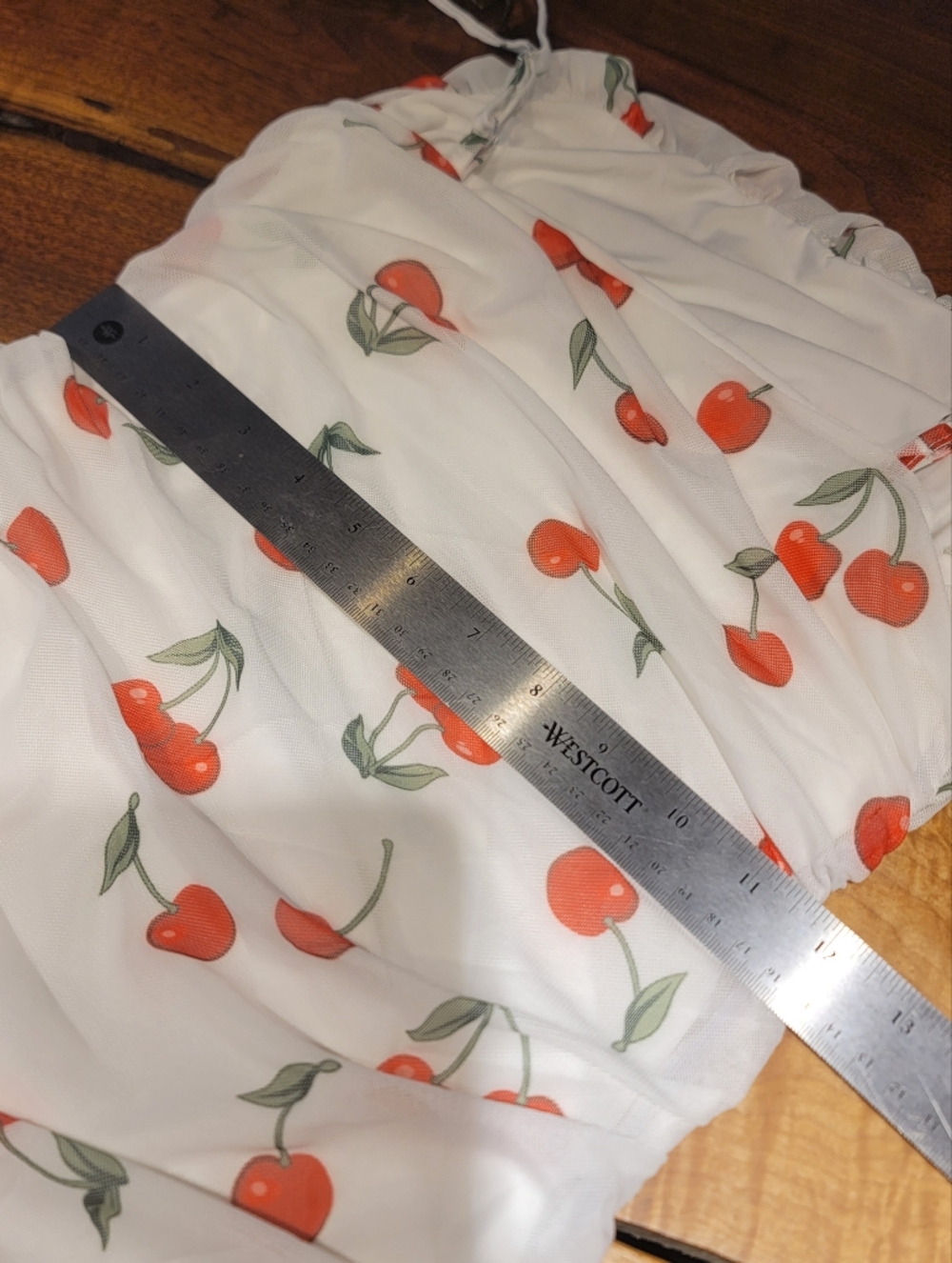 White Cherry Print Overlay Mini Dress Size Small - Picture 6 of 8